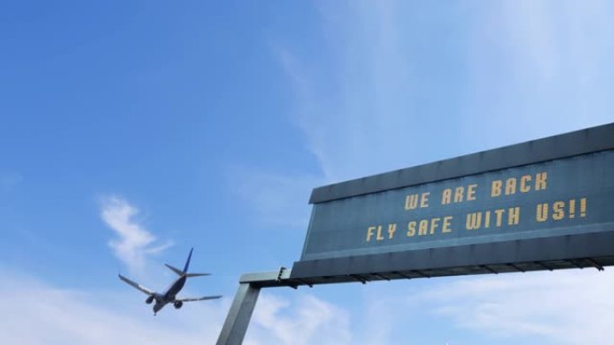 航空公司的广告公告牌随着我们的飞机飞过而安全飞行