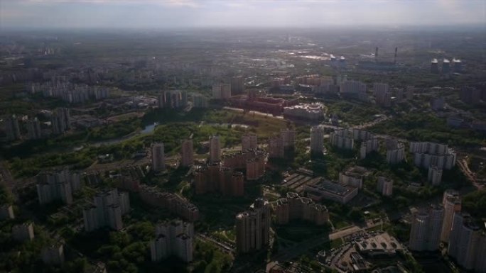 俄罗斯莫斯科城市景观拉蒙基区日落时间全景4k
