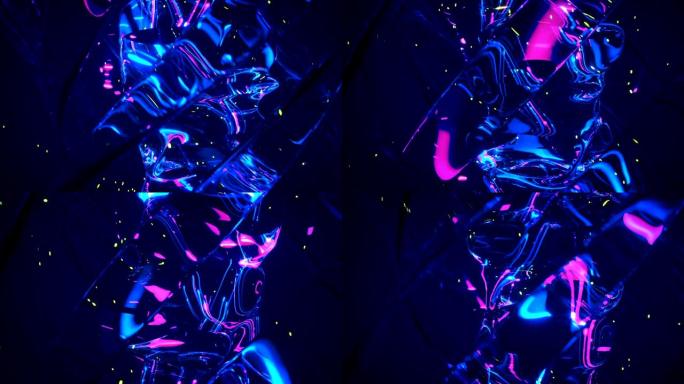 霓虹灯光迹和玻璃3D反射渲染无缝循环动画