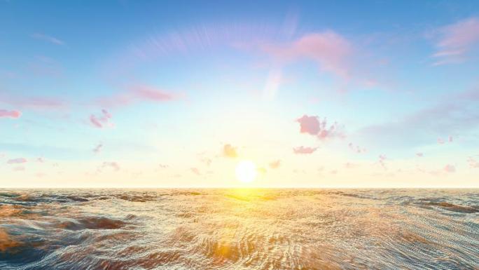 大海海平面清晨日出和朝霞延时摄影
