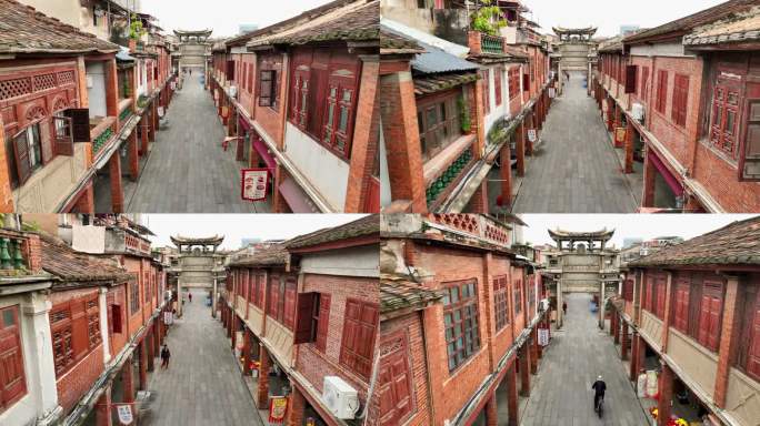 航拍福建漳州古城老街牌坊