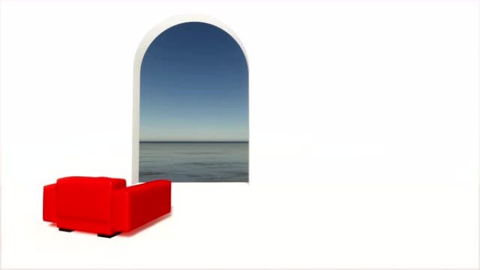 门窗红色扶手椅海洋客厅室内4k