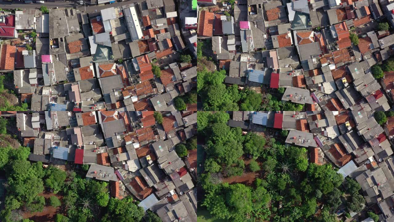 雅加达市中心生活区狭窄交通街空中俯拍全景4k印度尼西亚