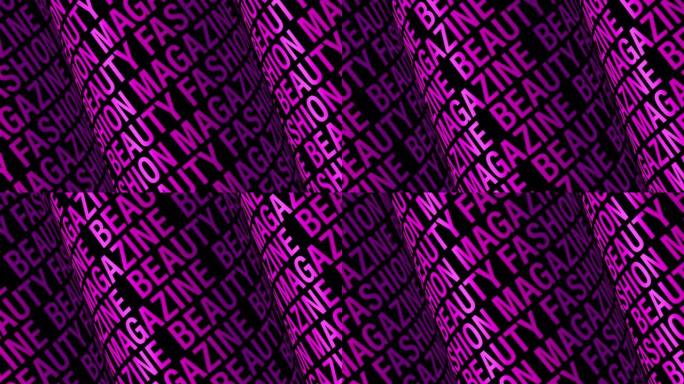 美容时尚杂志紫色文字字管旋转动画无缝循环背景。4K 3D渲染文本圆柱体动力学循环为您的时尚标题或预告
