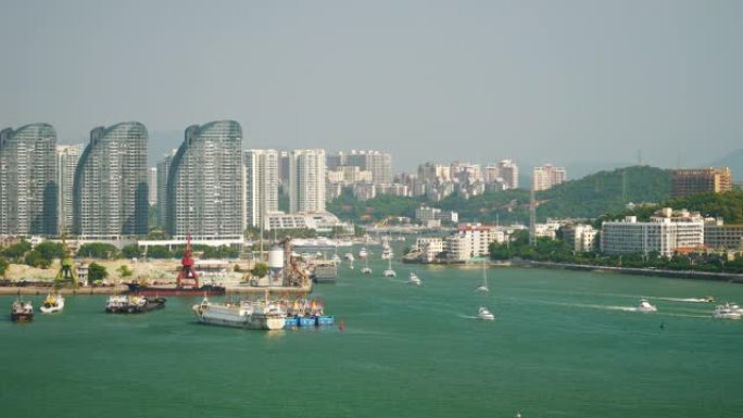 三亚市湾公寓楼水上交通屋顶全景4k海南中国
