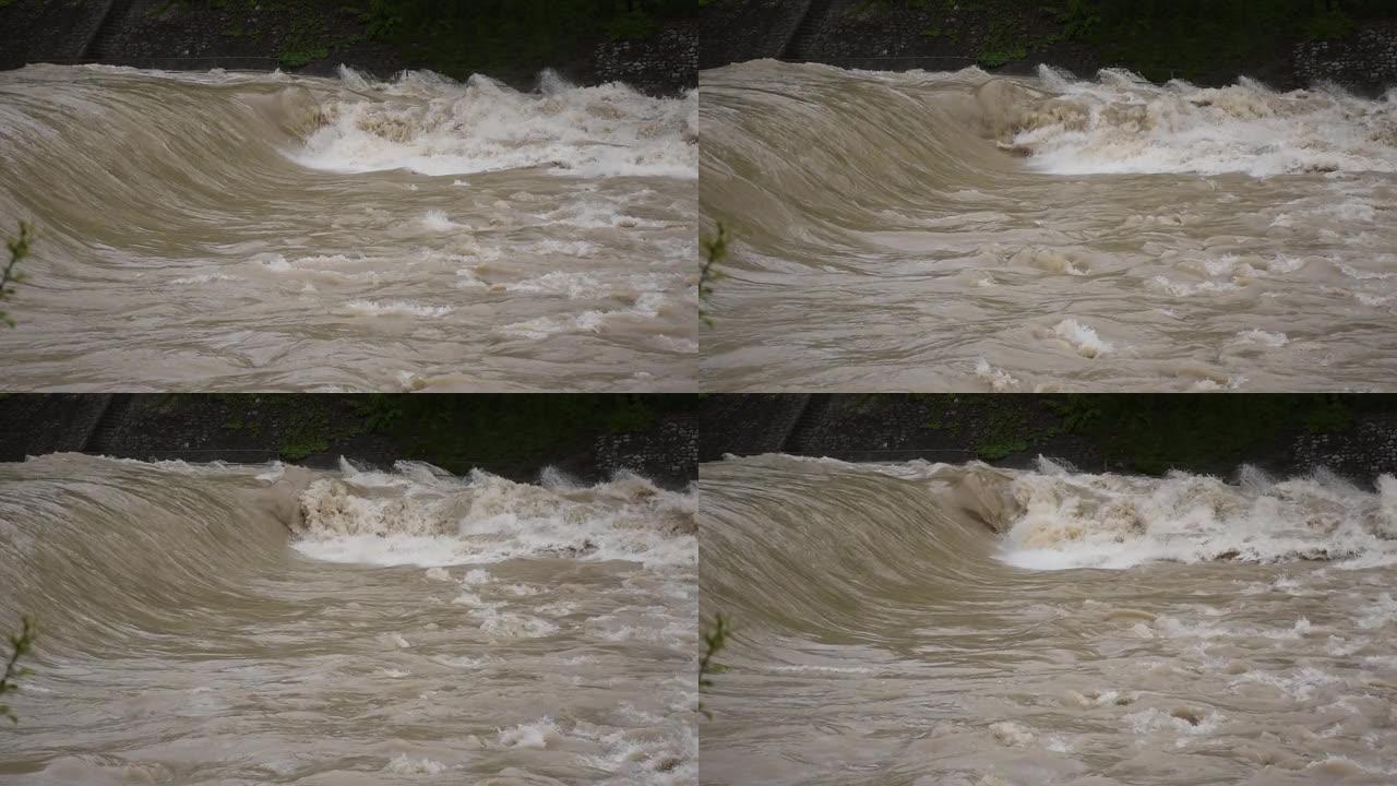 高水在伊萨尔河的特写，慕尼黑，巴伐利亚，德国