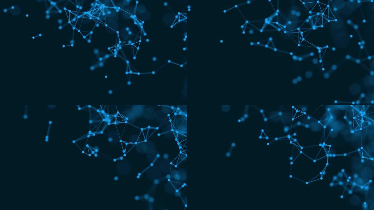 抽象技术未来主义蓝色背景丛粒子。发光连接线和点。商业概念。医学，科学，通讯，互联网，音乐，游戏。3d