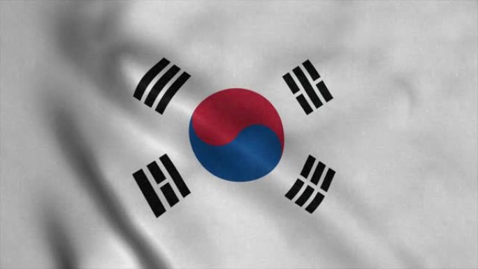 迎风飘扬的韩国国旗。韩国国旗