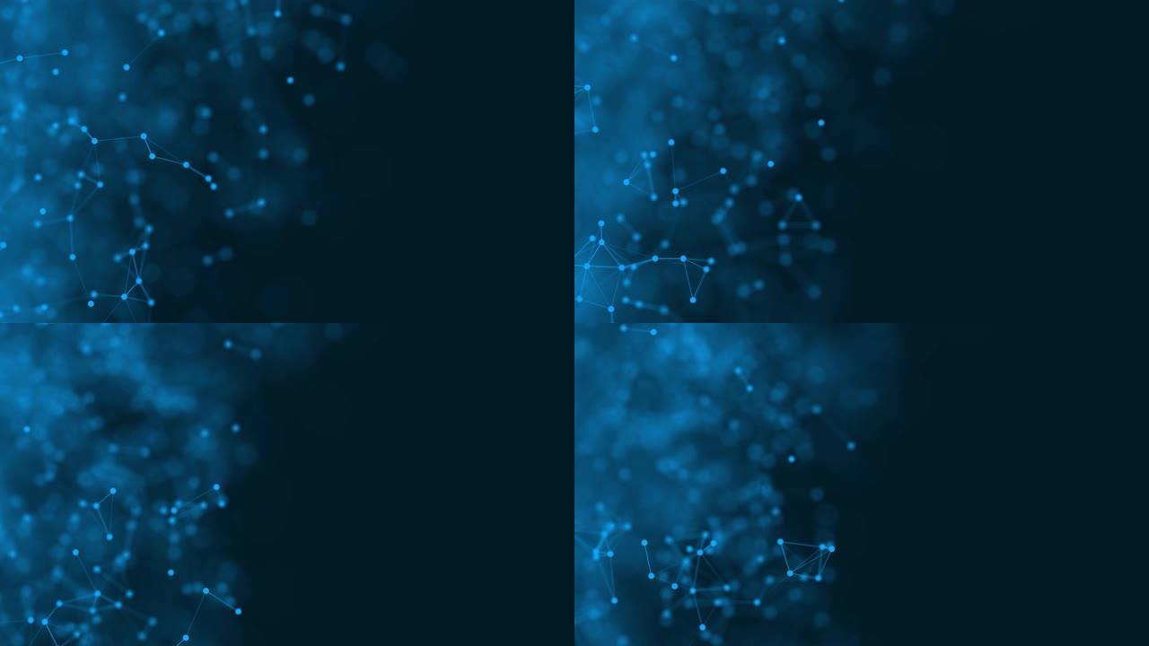 抽象技术未来主义蓝色背景丛粒子。发光连接线和点。商业概念。医学，科学，通讯，互联网，音乐，游戏。3d