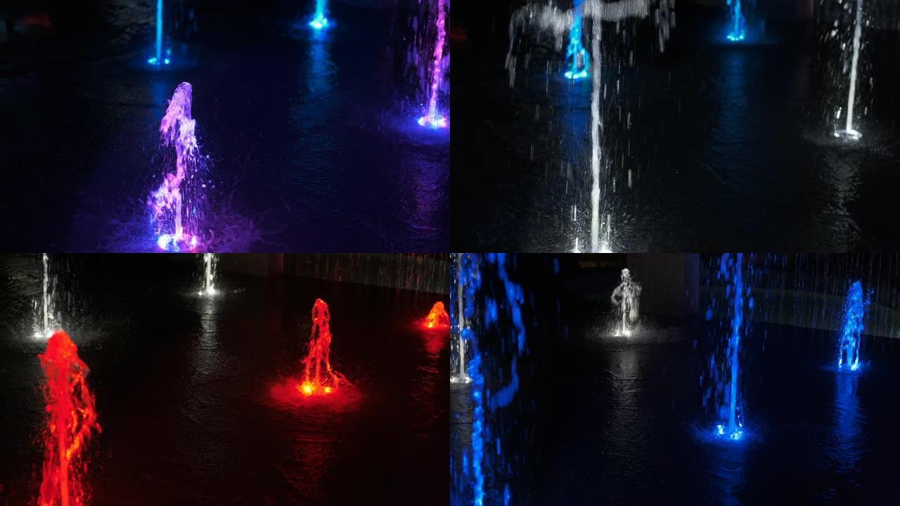 五颜六色的喷泉飞溅。