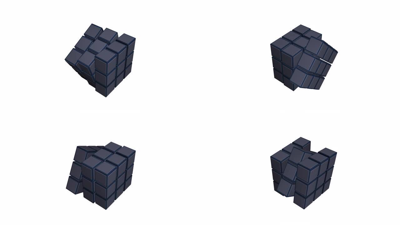 立方体的动画。刻面立方体。卡通