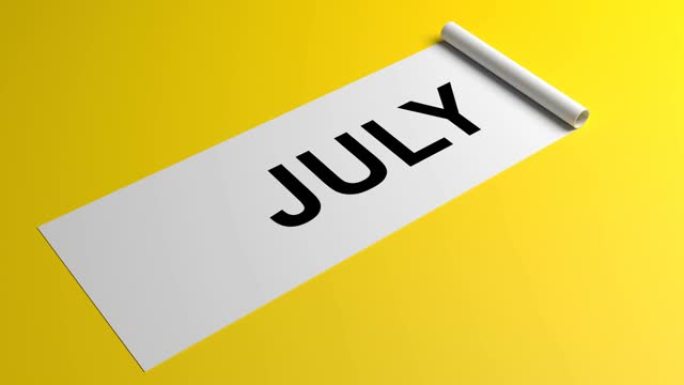 7月在滚动的黄色纸上写字