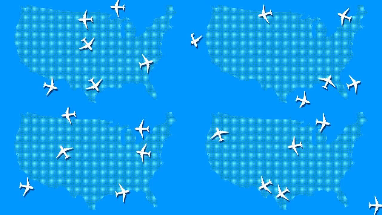 飞机动画飞越蓝色世界地图