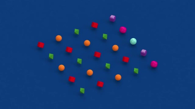 彩色几何形状变形。抽象动画，3d渲染。