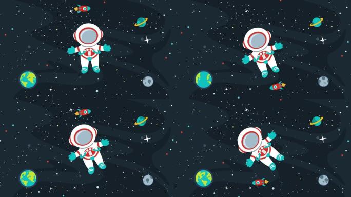 太空宇航员的动画宇航员漫游太空动画视频素