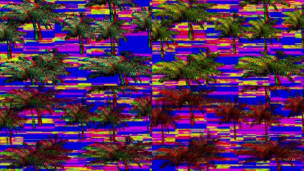 无缝循环中带有棕榈树和条纹的屏幕动画