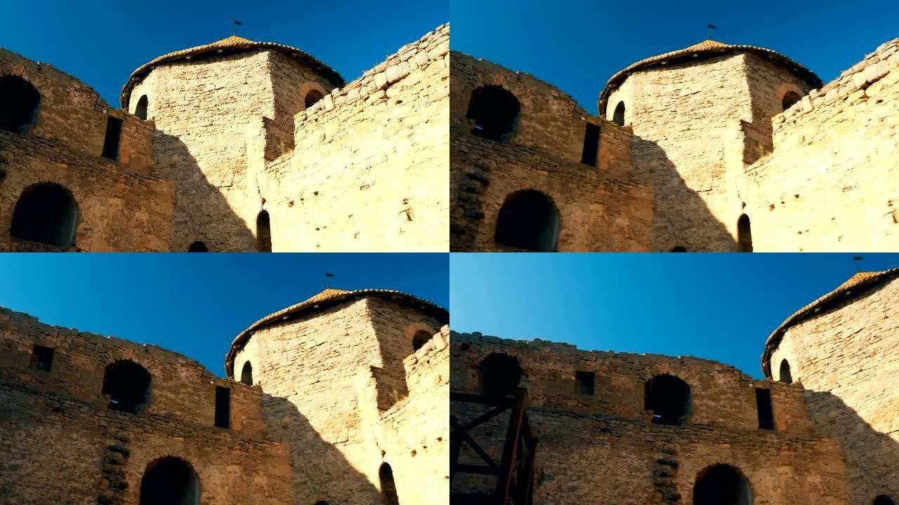 古董圆塔要塞，蓝天，4k视频