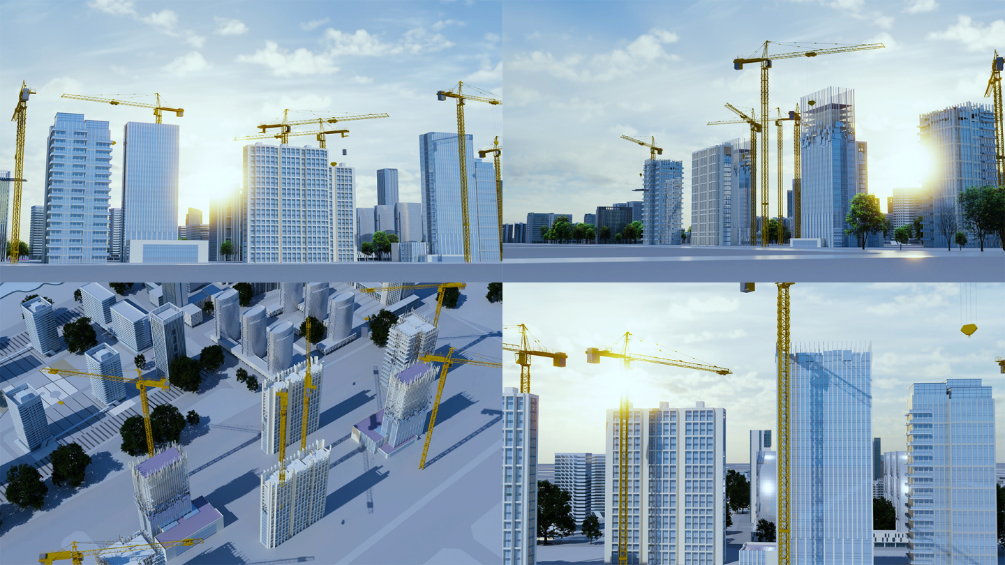 3D城市建筑生长建造延时摄影动画