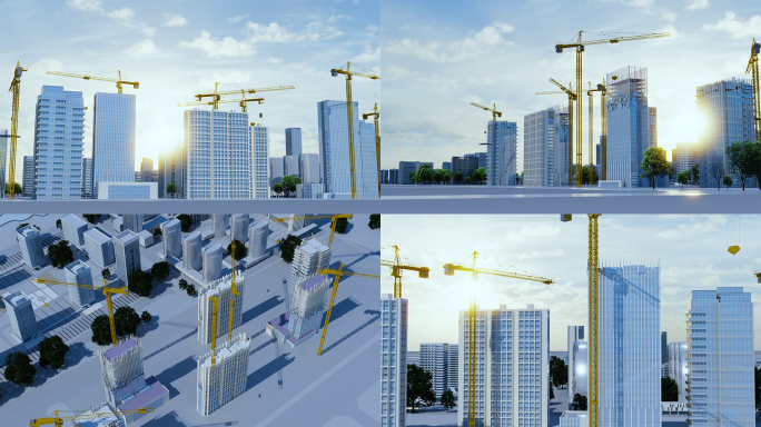3D城市建筑生长建造延时摄影动画
