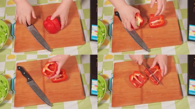红柿子椒彩椒甜椒切块切丝切菜 (1)