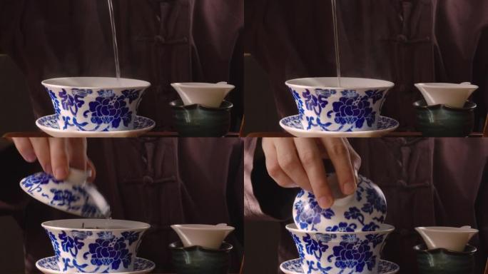 茶大师酿造乌龙茶的特写镜头