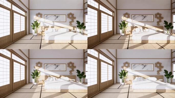 卧室日本室内设计。3d渲染