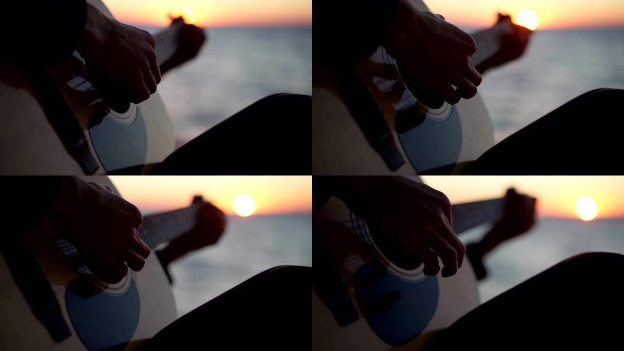 盖伊在海边弹吉他