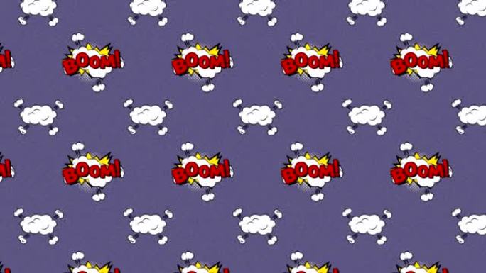 动画的多个复古漫画卡通语音泡沫和云与繁荣!文本移动