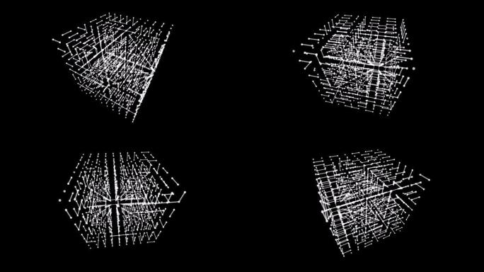 线框多边形元素。3D立方体与线和点抽象平视显示器运动图形。