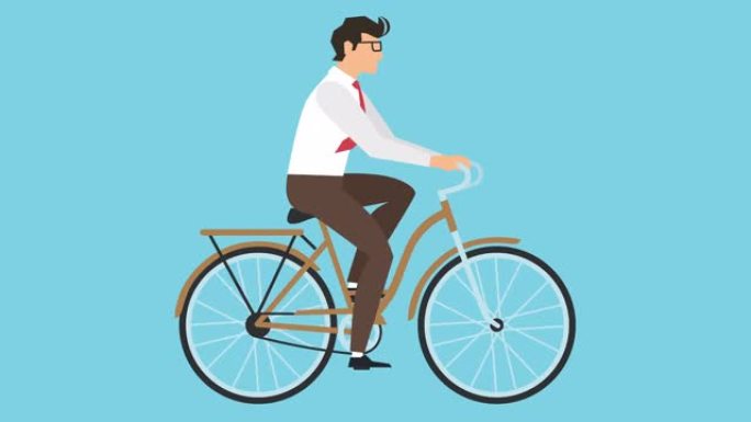 商人自行车骑车人角色卡通自行车循环动画与亮度哑光隔离