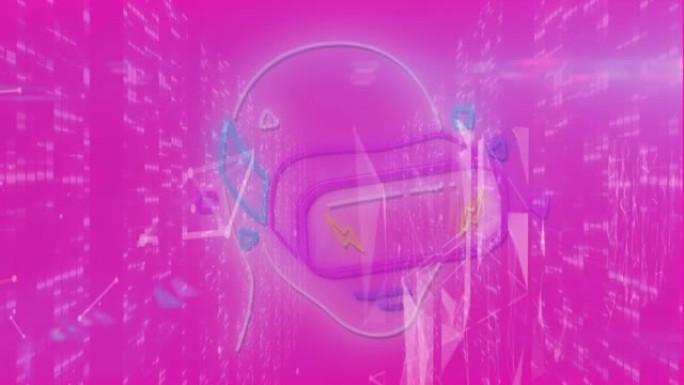 在粉红色背景上戴着VR耳机图标的人