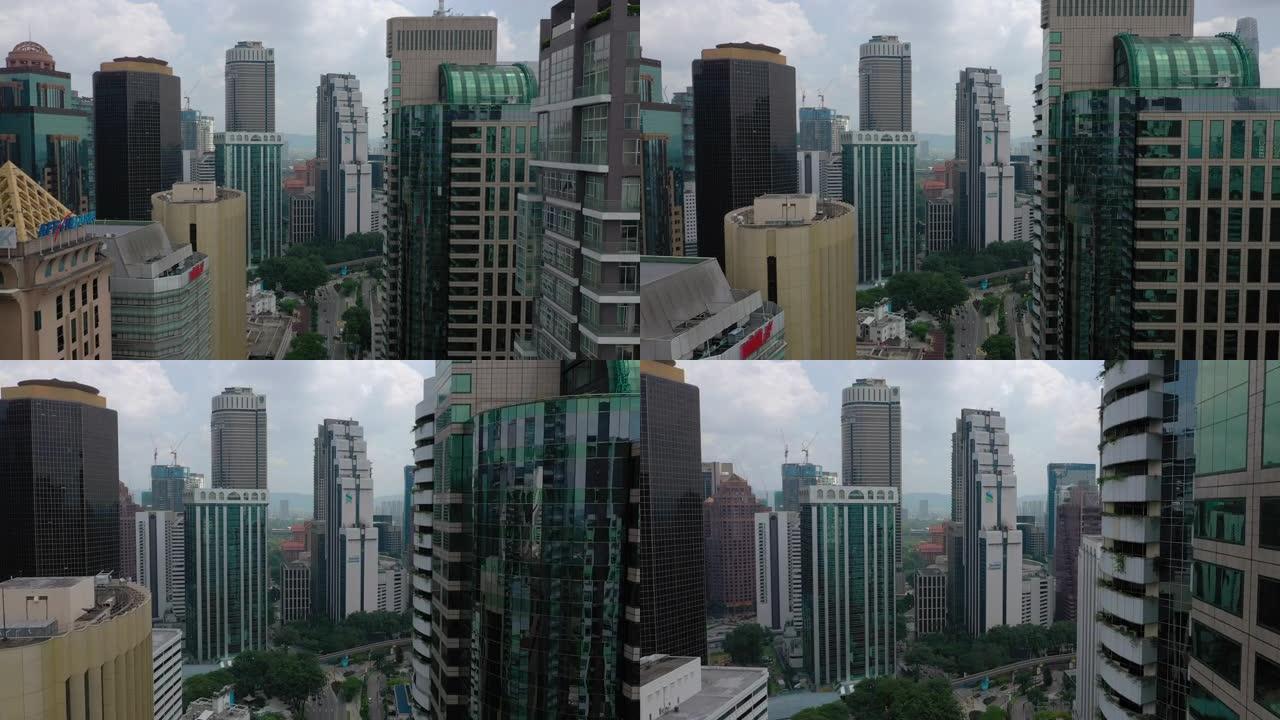 吉隆坡市中心日间交通街航空全景4k马来西亚