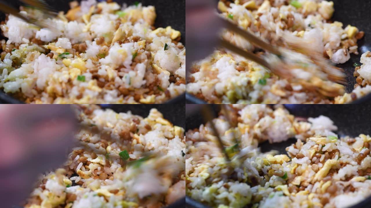 烹饪纳豆炒饭咸香炒蛋炒饭艺术米食佳肴