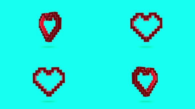 4k像素心脏在蓝色背景上转动动画-可循环