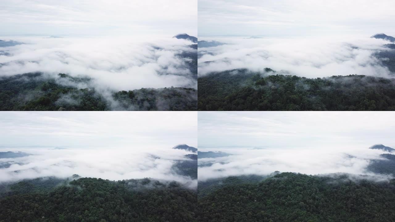 俯视晨雾和层层叠叠的视点