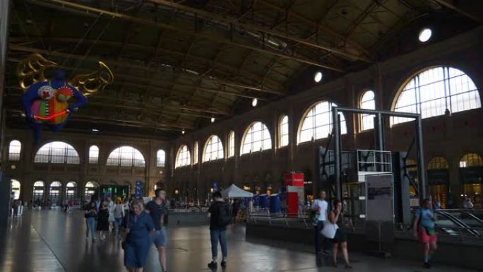 阳光明媚的日子苏黎世火车站大厅全景4k瑞士