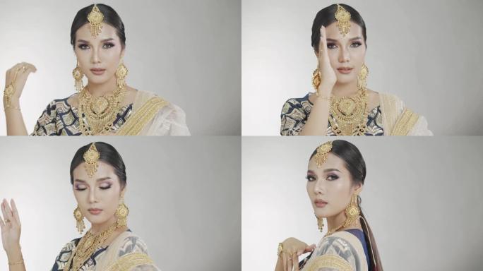 印度美女脸完美化妆婚礼新娘，肖像美女