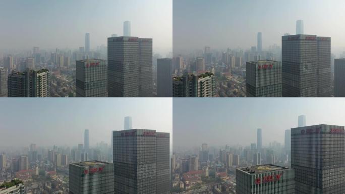 飞越长沙市著名的市中心晴天空中全景4k中国