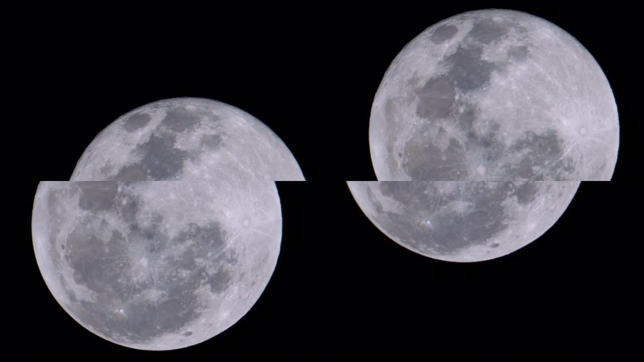 2019年12月12日上的满月从下到上移动。看到月球表面的细节