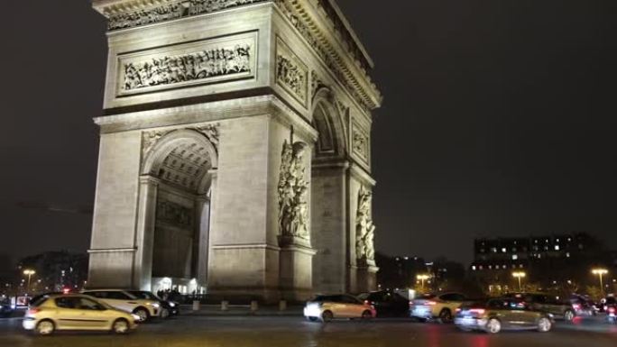 凯旋 (arc de triumph) 著名地标的夜间镜头代替了法国爱丽舍宫巴黎50fps镜头