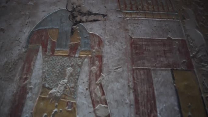 国王之谷的绘画和象形文字在Tausert和Setnakht黄色和蓝色色调的墓中
