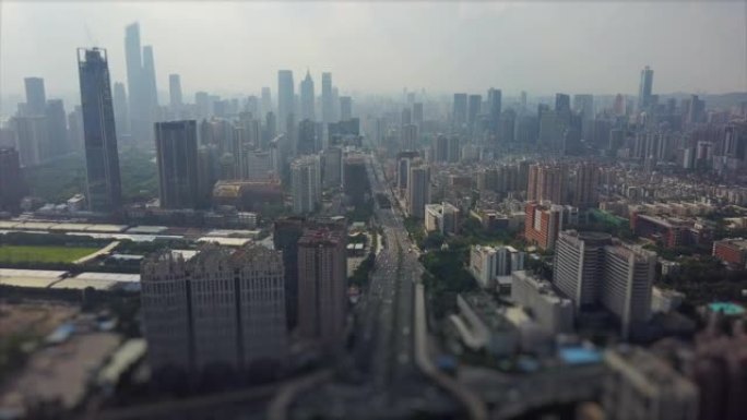 广州城市景观晴天交通路口空中全景倾斜换挡4k中国