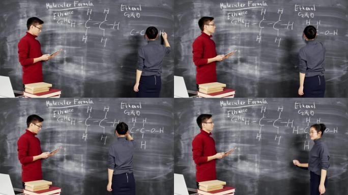 老师看学生在黑板上写化学式