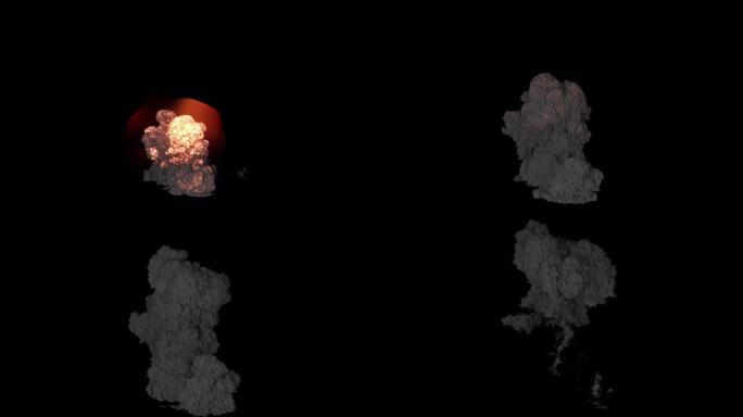 浓烟滚滚的大爆炸。带有alpha通道的孤立背景上的黑烟爆炸，燃料或炸药爆炸。