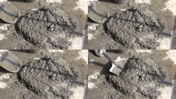 水泥与沙子混合用于慢动作施工