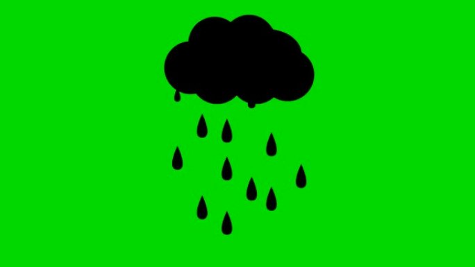 云中的动画雨滴。循环视频。下雨了。矢量插图孤立在绿色背景上。