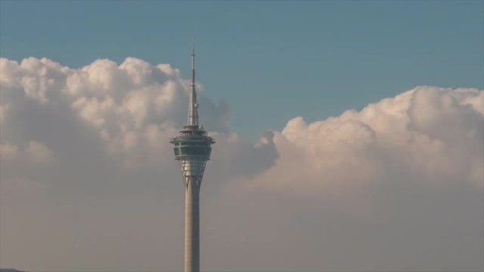 晴天白云澳门城市著名塔顶视点全景4k延时中国