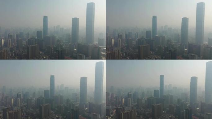 长沙市著名的市中心摩天大楼晴天空中全景4k中国