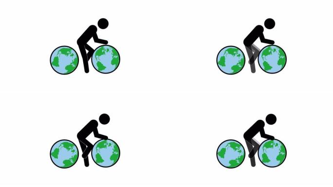 地球形式的自行车。男人骑自行车。4k视频插图。