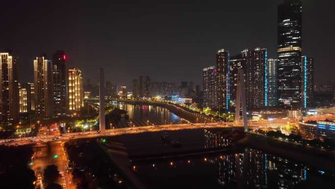 湖北武汉汉江月湖桥快速路夜景（综合